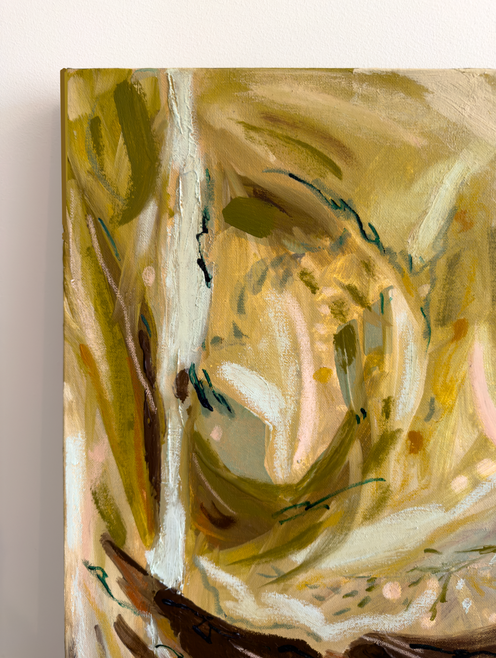 Close up of texture of Gumleaf Drift, an  original Australian abstract painting by Anakita Escalante