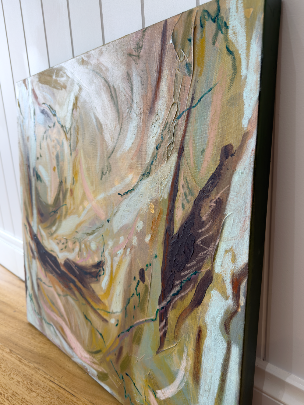 Different angle of Gumleaf Drift, an original Australian abstract painting by Anakita Escalante