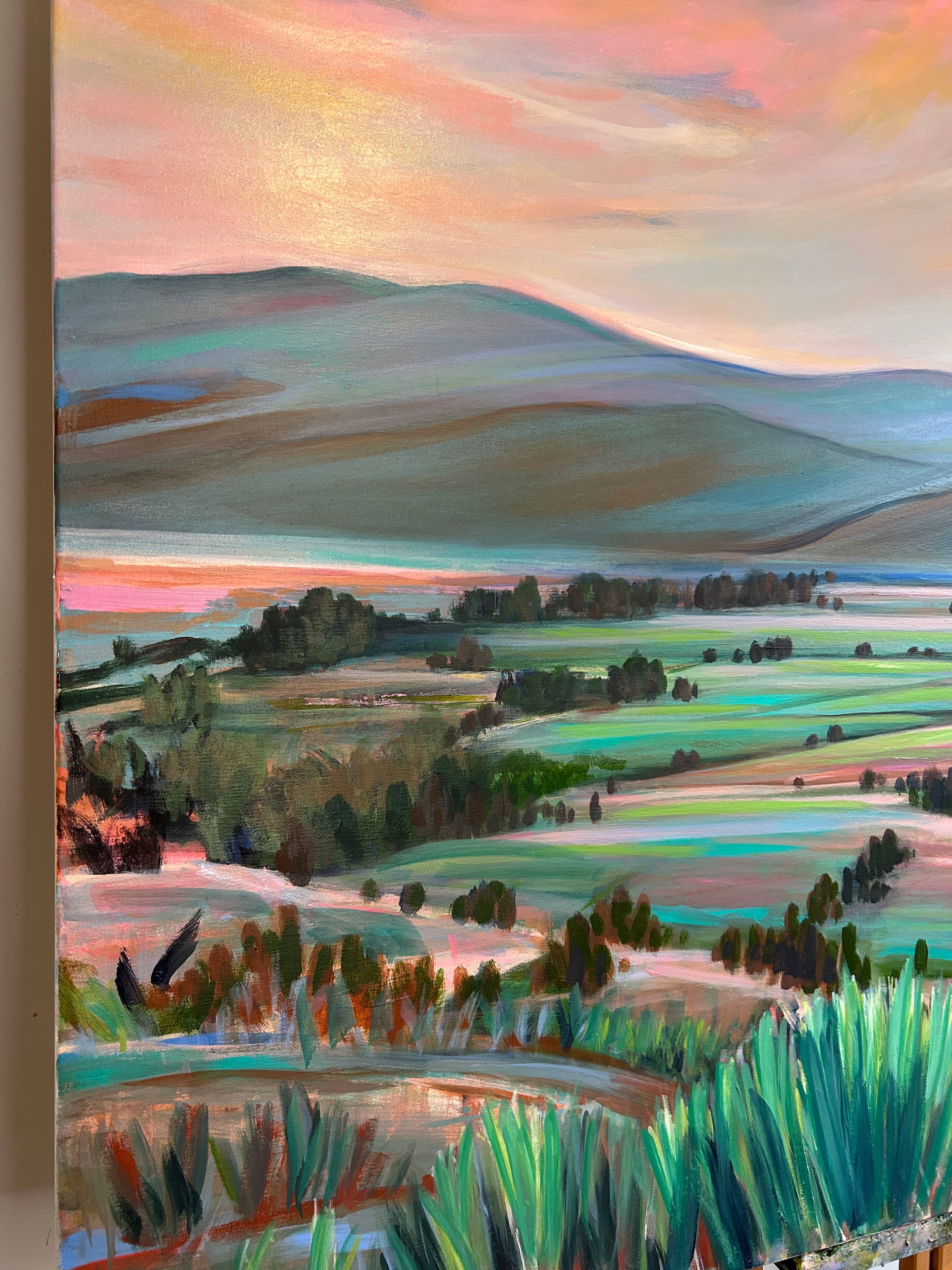 Close up of Dream Valley original Australian landscape artwork by Anakita Escalante